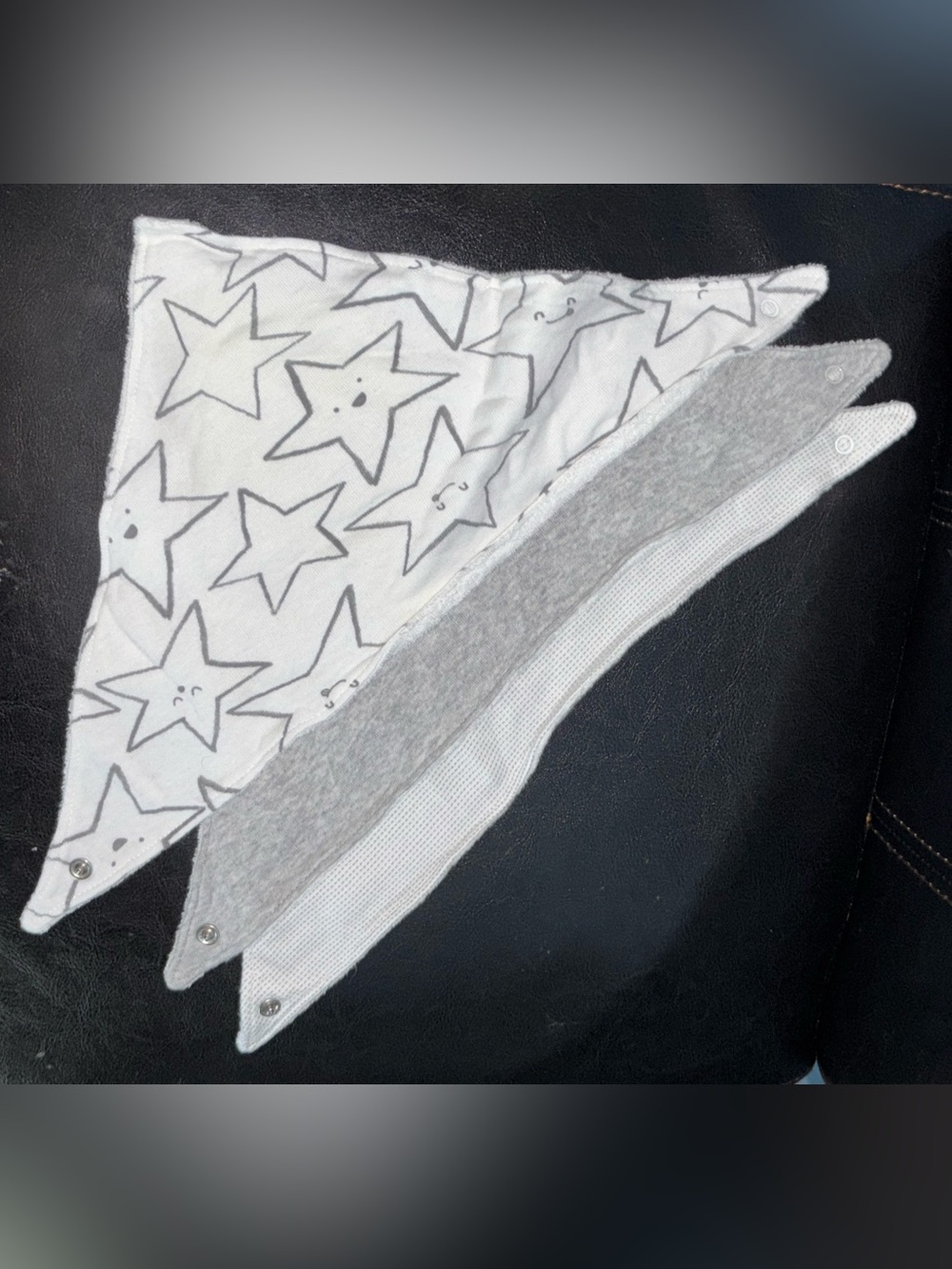 Star Print Baby Bandana Bib Trio - White & Gray